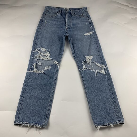 AGOLDE Fallout Light Wash Destroyed Knee 90s Straight Leg Jeans 27 - Picture 2 of 9